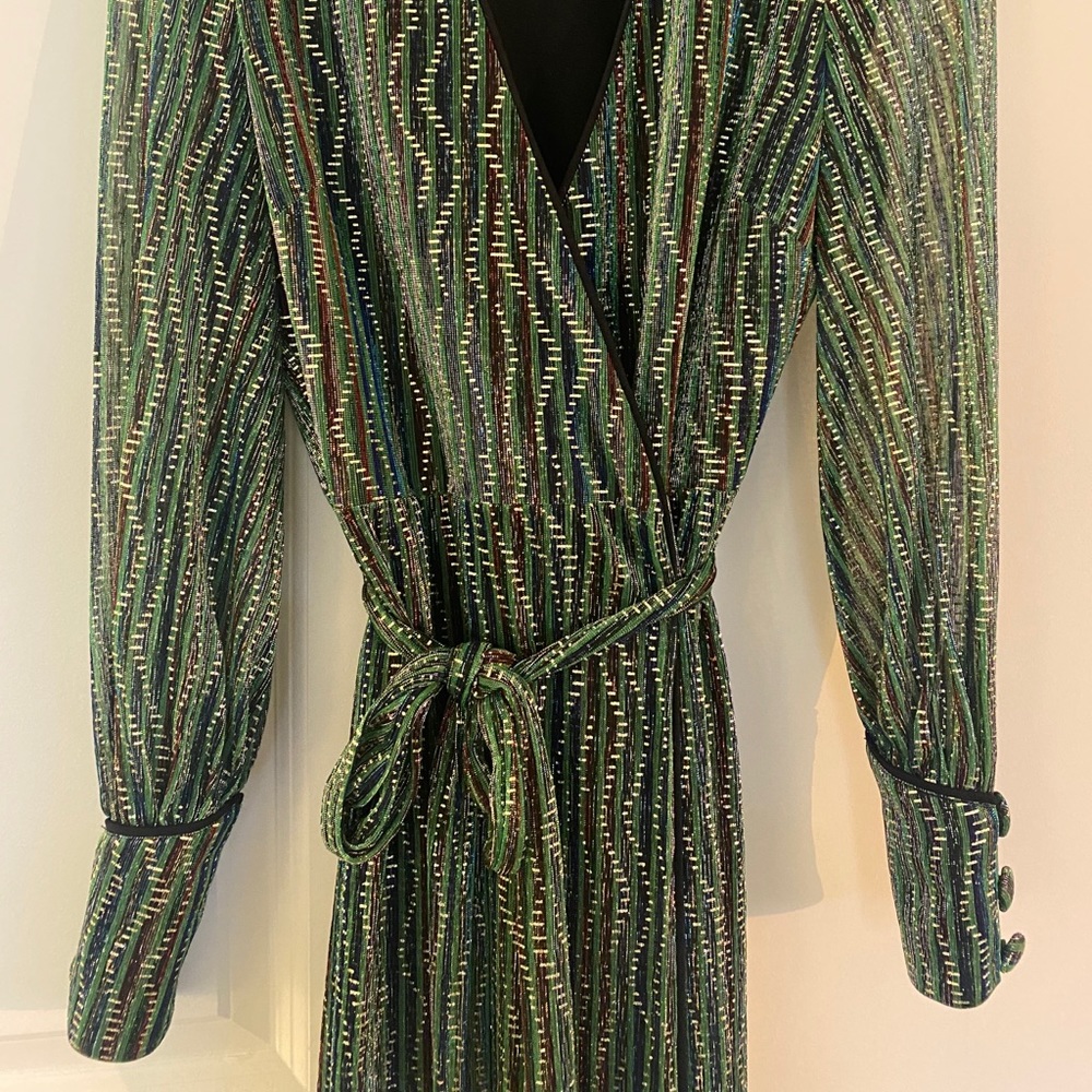 Harlyn Metallic Knit Wrap Midi Dress